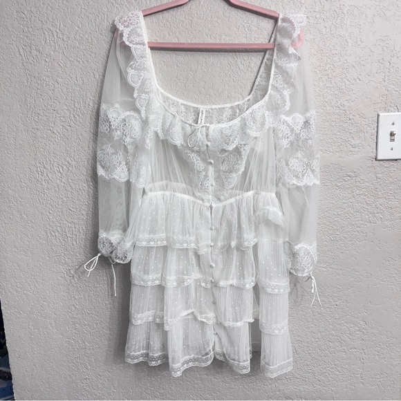 For Love And Lemons Other - For Love & Lemons Forever Bridal Robe White Lace Sheer Wedding Feminine XL